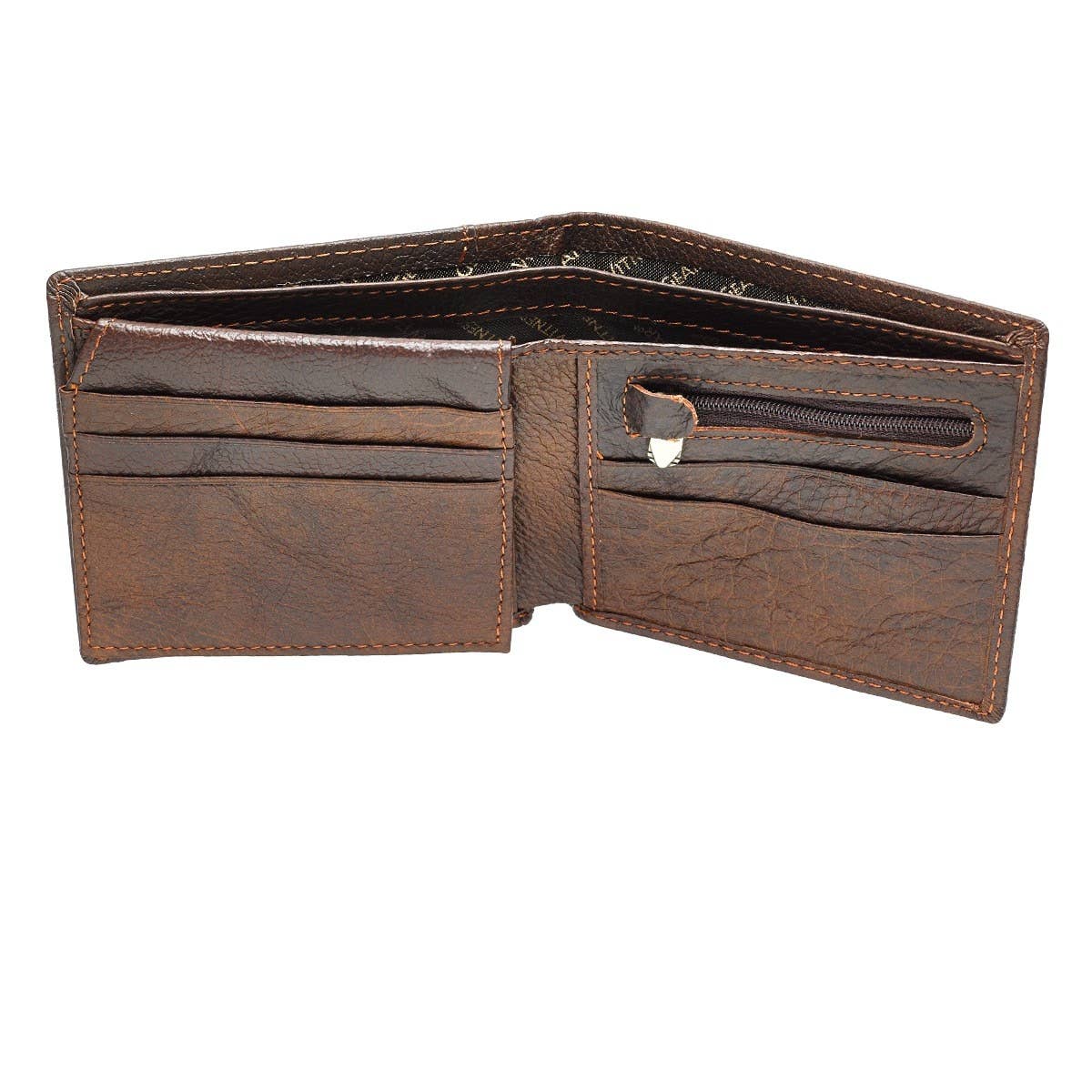 Christian Art Gifts Brown Leather Wallet-Be Strong & Courageous Badge