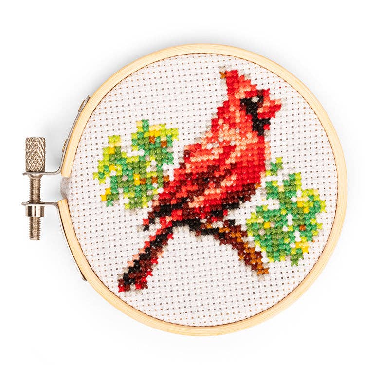 Kikkerland Mini Cross Stitch Embroidery Kit-Cardinal
