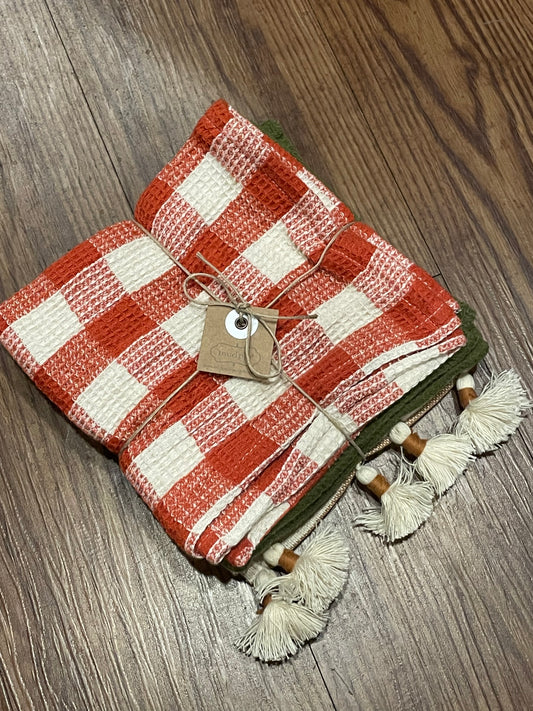Mudpie Orange Tassel Cotton Towel Set