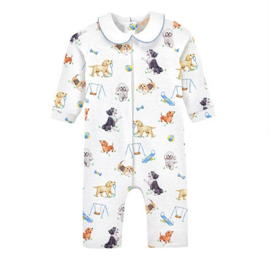 Baby Club Chic Doggie Park Printed Playsuit With Round Collar