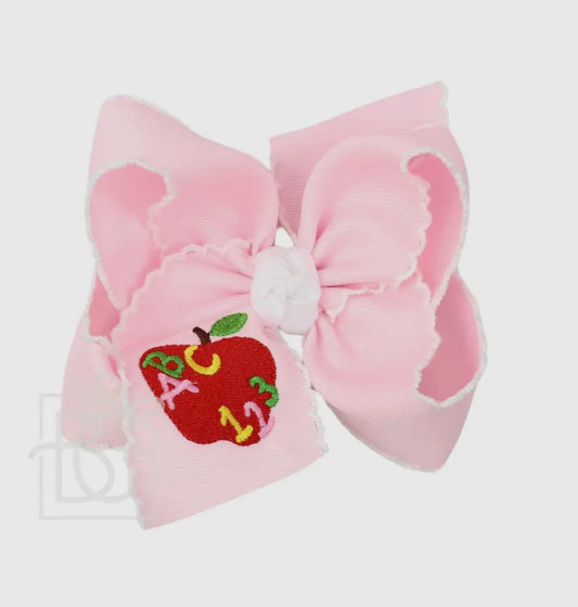 Beyond Creations Embroidered ABC123 Apple On Crochet Edge Bow-Large