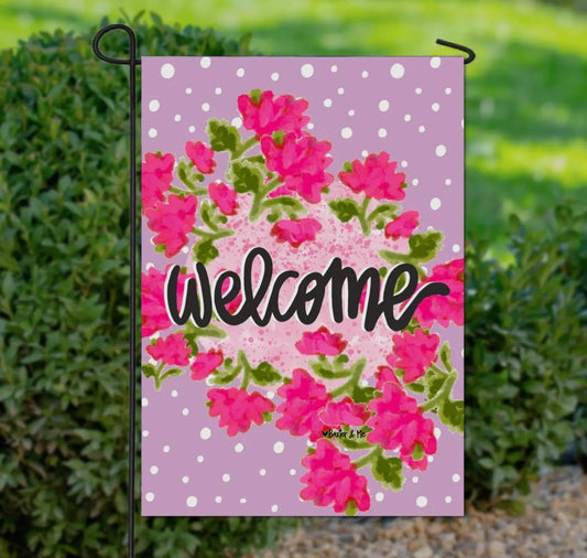 Baxter & Me Garden Flag-Pink Blossom Welcome