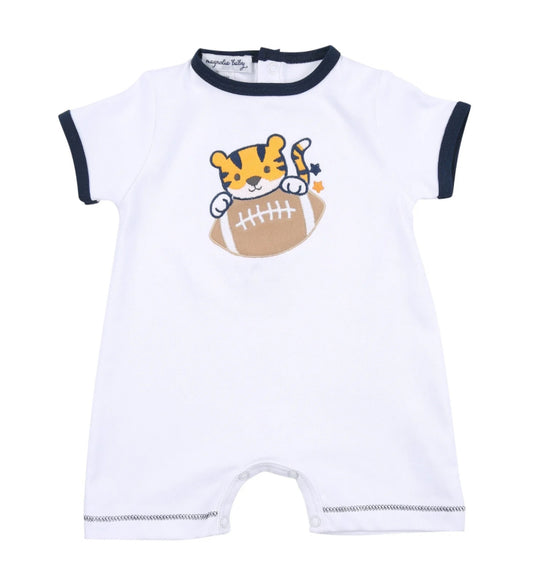 Magnolia Baby Tiger Football Applique Navy-Orange Short Playsuit