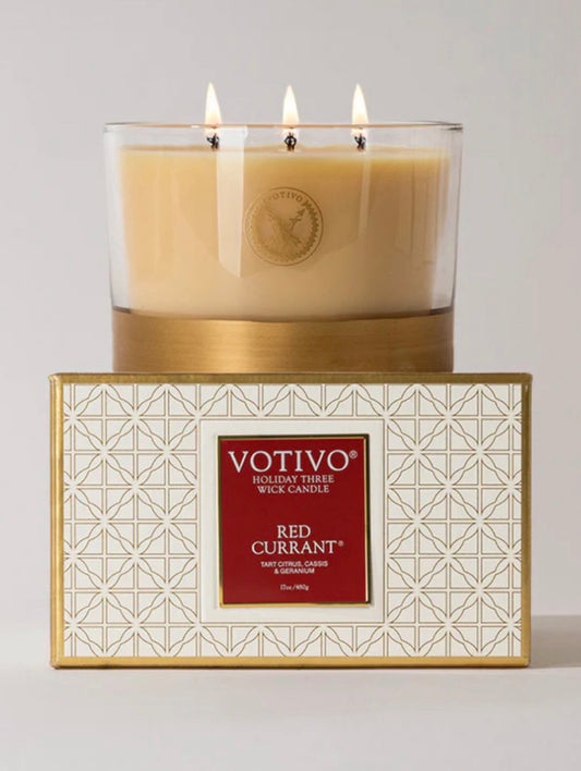 Votivo Red Currant Holiday 3 Wick Candle