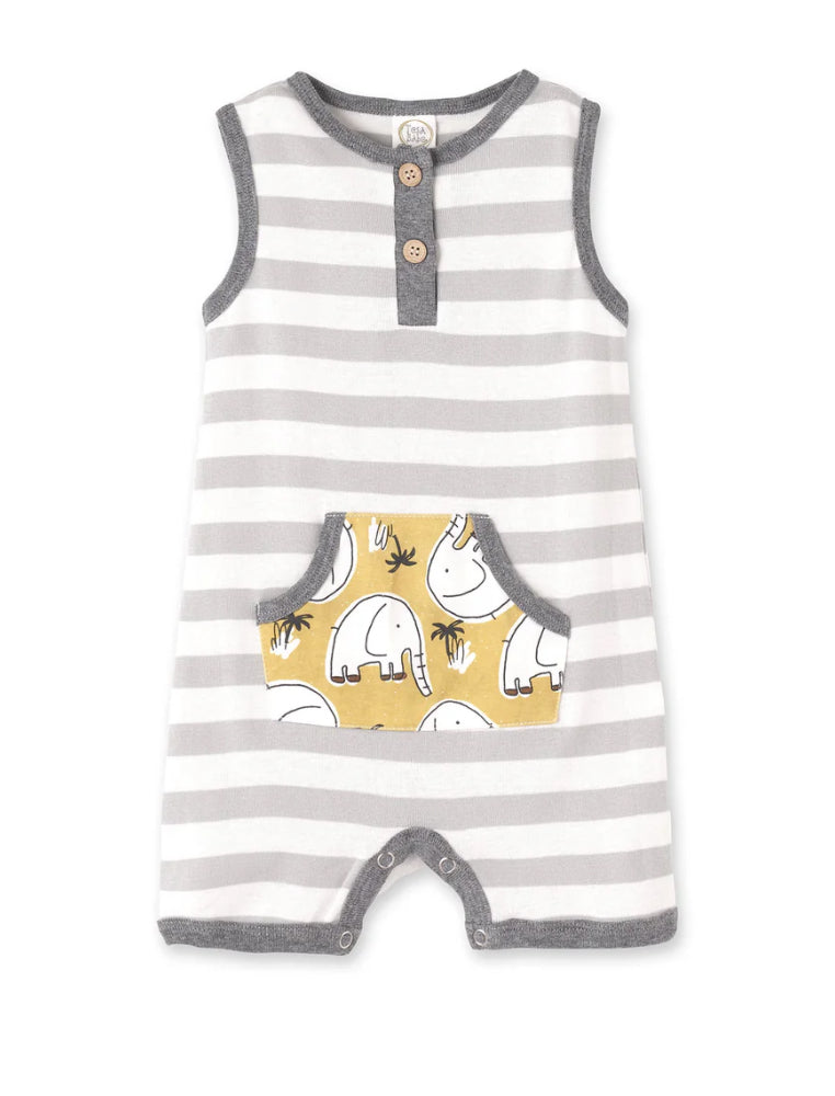 Tessa Babe Elephants Striped Romper