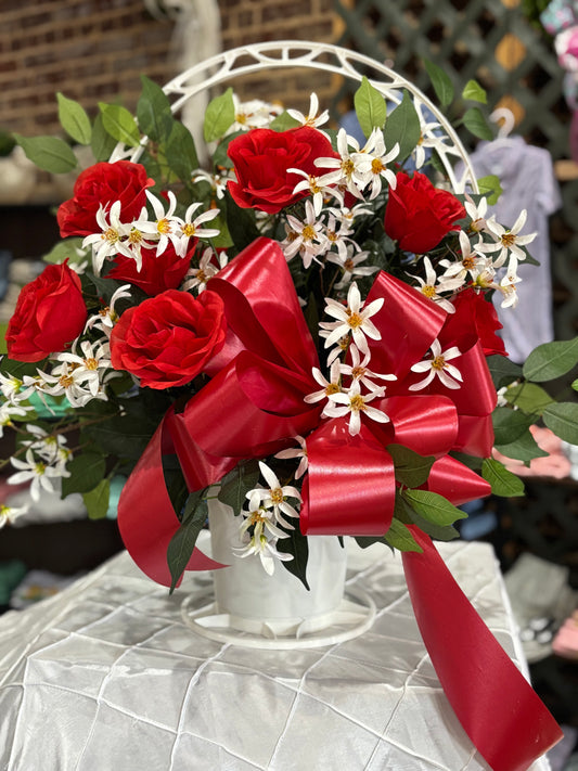 Silk Rose Bereavement Basket(colors may differ)
