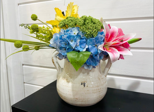 Spring Floral Silk Arrangement in Tuscan Pot