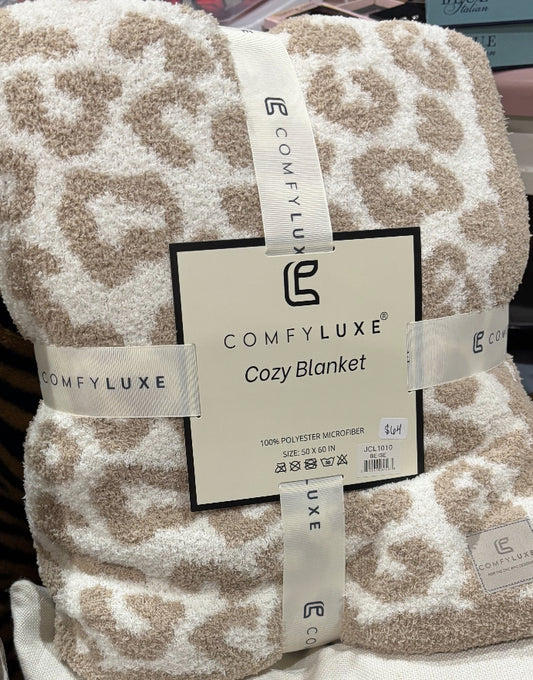 Comfy Luxe Cozy Blanket-Tan/White Cheetah