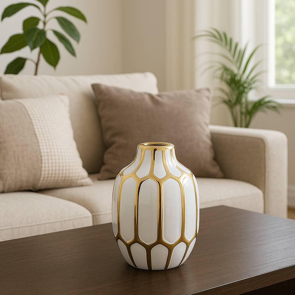 Sagebrook Home White/Gold Decorative Vase (8 inch)