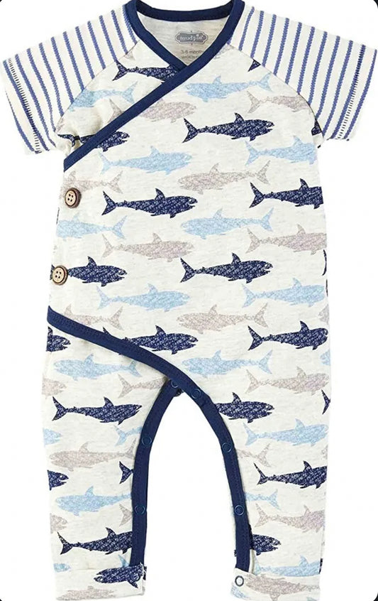 Mudpie Baby Shark Short Sleeve One-Piece (3-6 months)