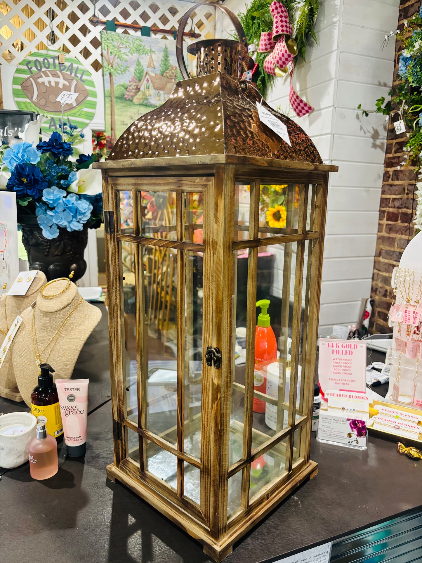 Bronze & Wood Large Lantern
