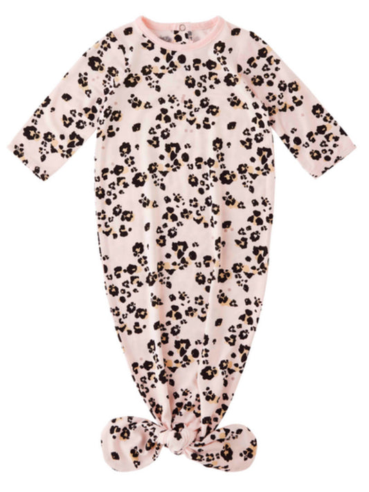 Mudpie Pink Leopard Tie Sleeper Gown (0-3 months)