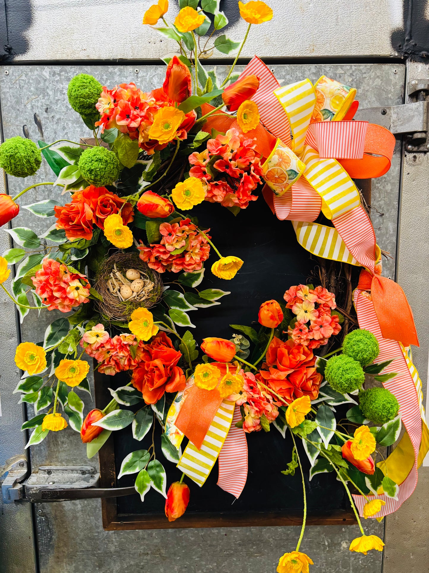 Poppies & Hydrangeas  Grapevine Wreath (24 inch)