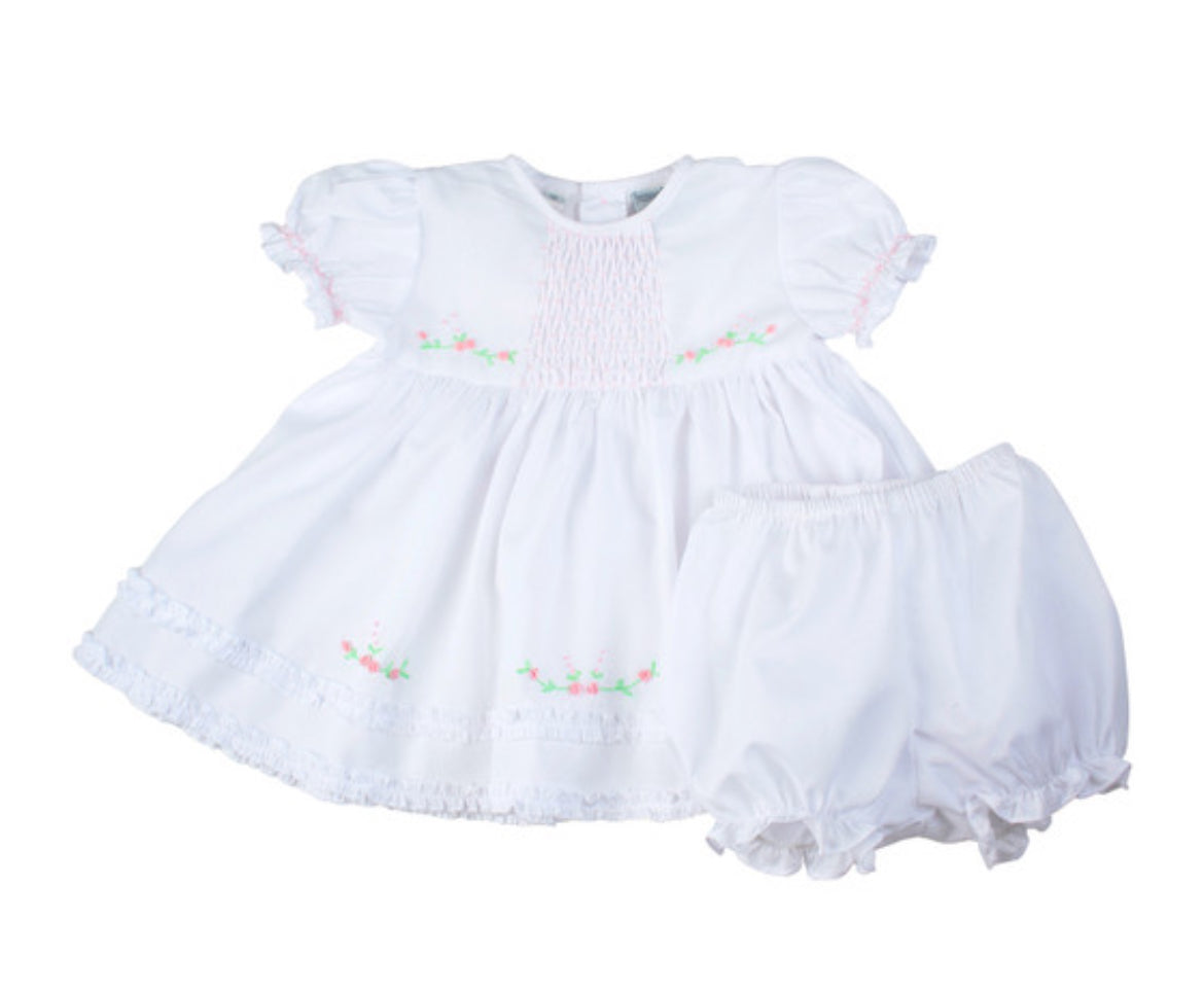 Feldman Brothers Honeycomb Smocked Ruffle Dress-White