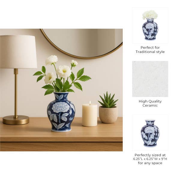 Sagebrook Home Blue Ceramic Decorative Vase (9 inch)