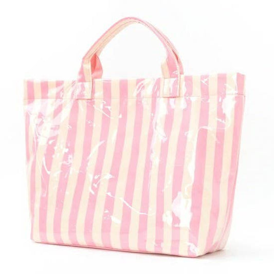 Josslyn Large Striped Vinyl Tote Bag-Pink/Yellow