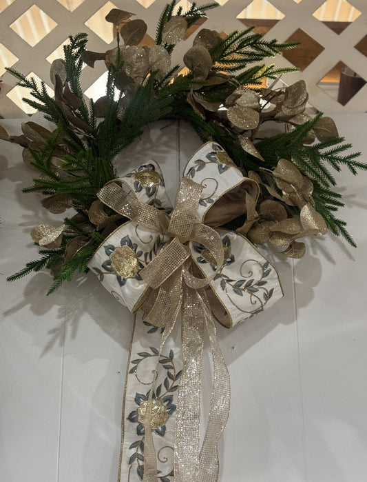 Christmas Gold & Floral Bow Glittery Wreath
