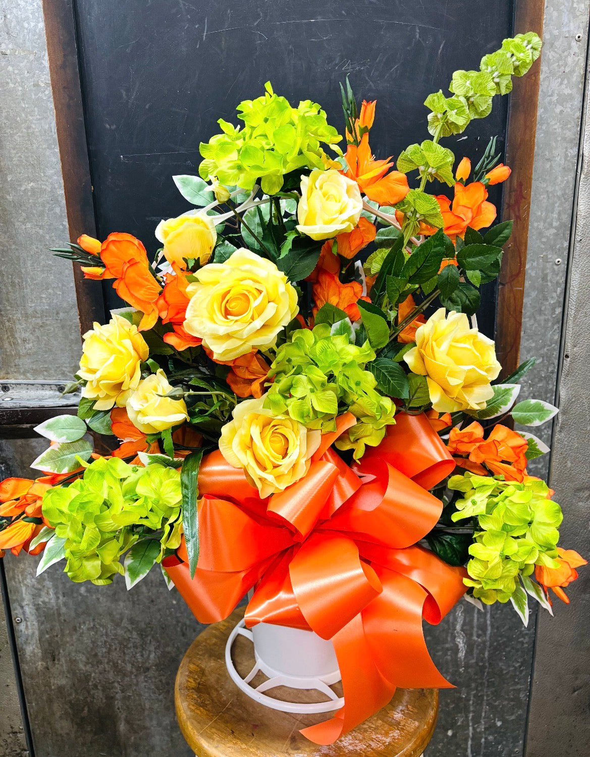Green Hydrangea Mix Silk Bereavement Basket