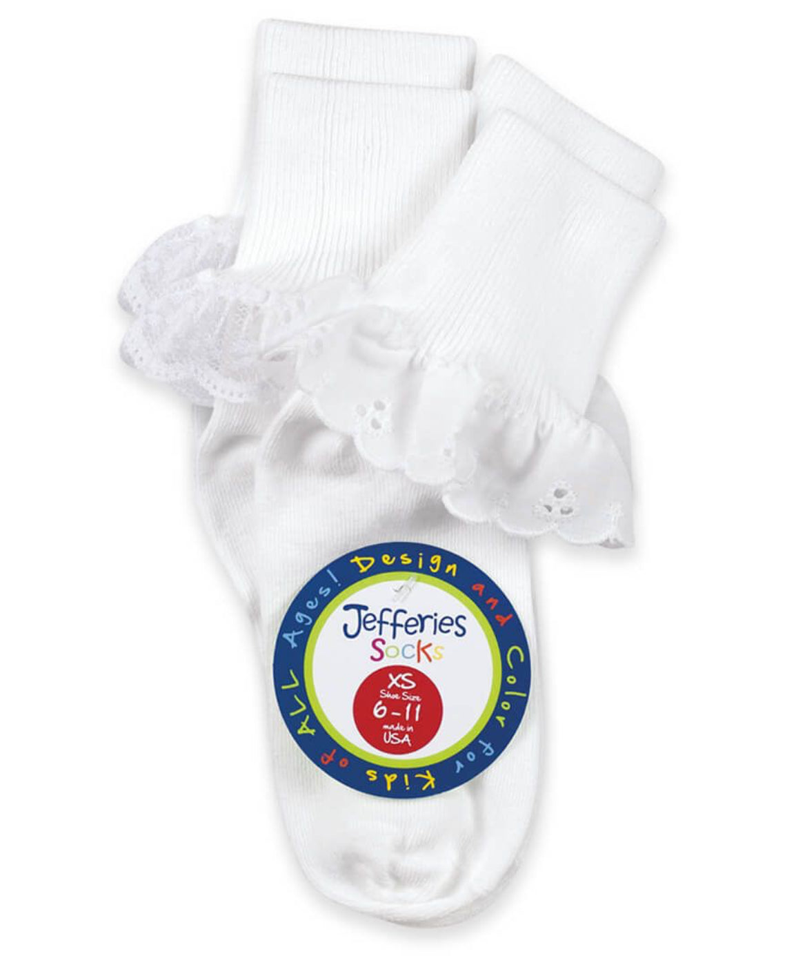 Jefferies Socks Sisters Eyelet and Fancy Lace Turn Cuff Socks (2 Pair Pack)