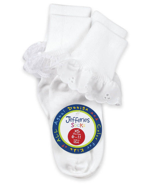 Jefferies Socks Sisters Eyelet and Fancy Lace Turn Cuff Socks (2 Pair Pack)
