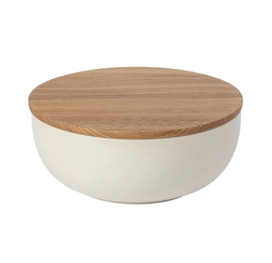 Casafina Pacifica 10" Serving Bowl with Oak Wood Lid-Vanilla