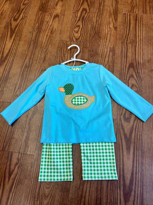 Mallard Appliqué Green Plaid Set