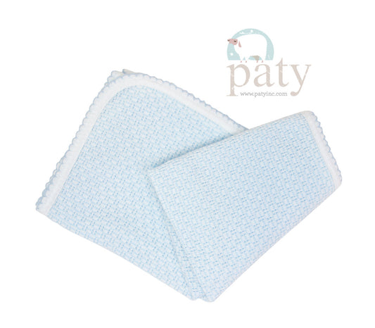 Paty Knit Receiving/Swaddle Blanket - Blue w/Blue Trim