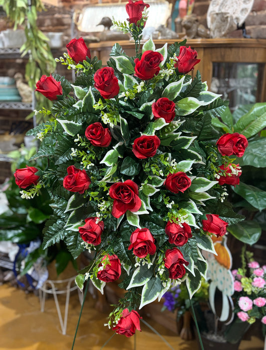 Silk Red Rose Bereavement Spray
