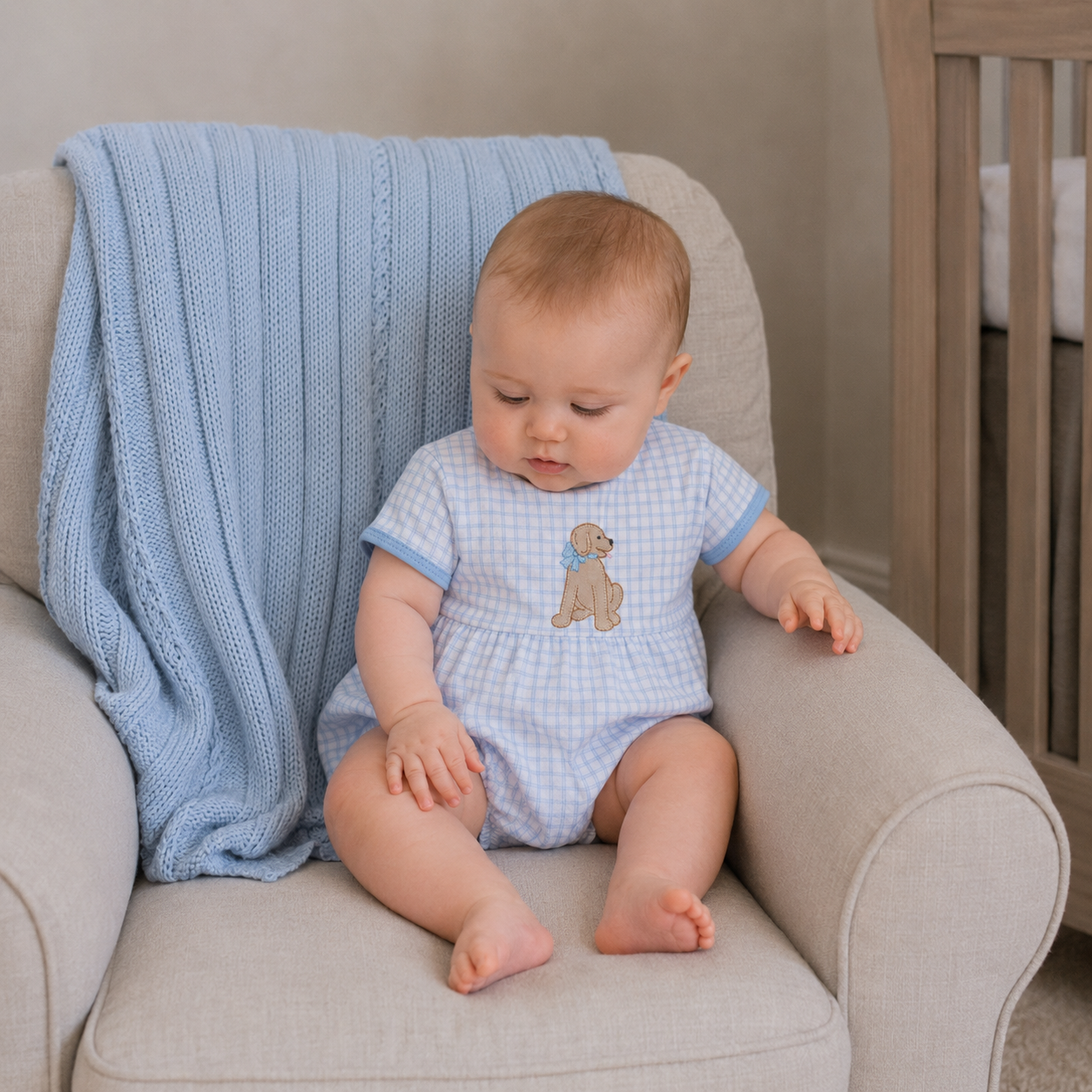 Magnolia Baby Puppy Playtime Applique Bubble-Light Blue