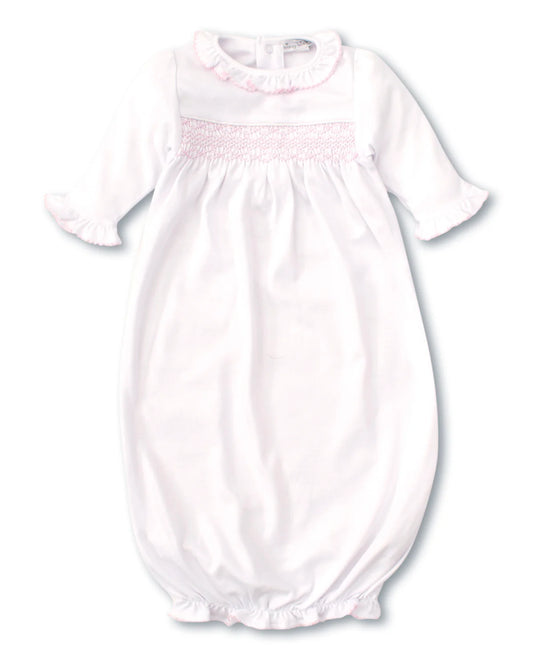 Kissy Kissy Hand Smocked CLB Charmed White/Pink Sack Gown