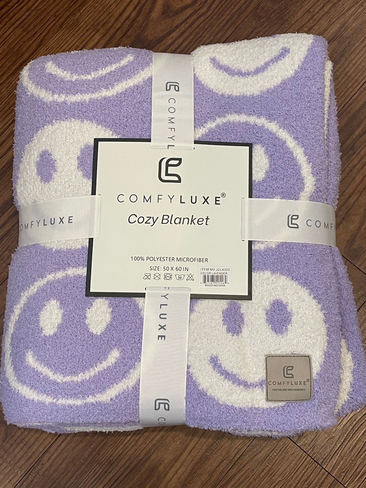 Comfy Luxe Cozy Blanket-Lavender Smiley