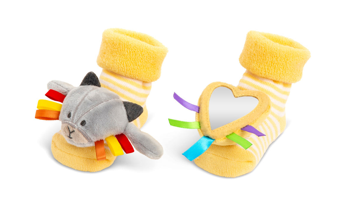 Demdaco Rattle & Mirror Sock Set-Goat