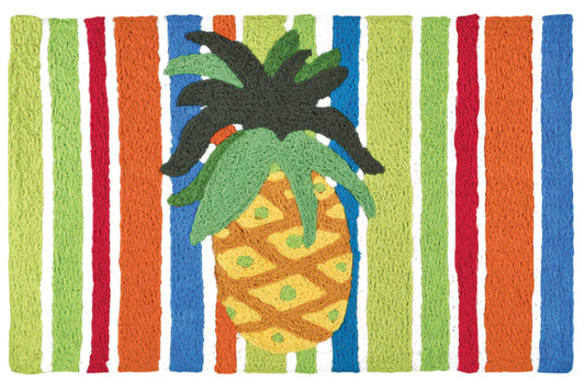 Jellybean Indoor/Outdoor Accent Rugs-Pineapple On Watercolored Stripes