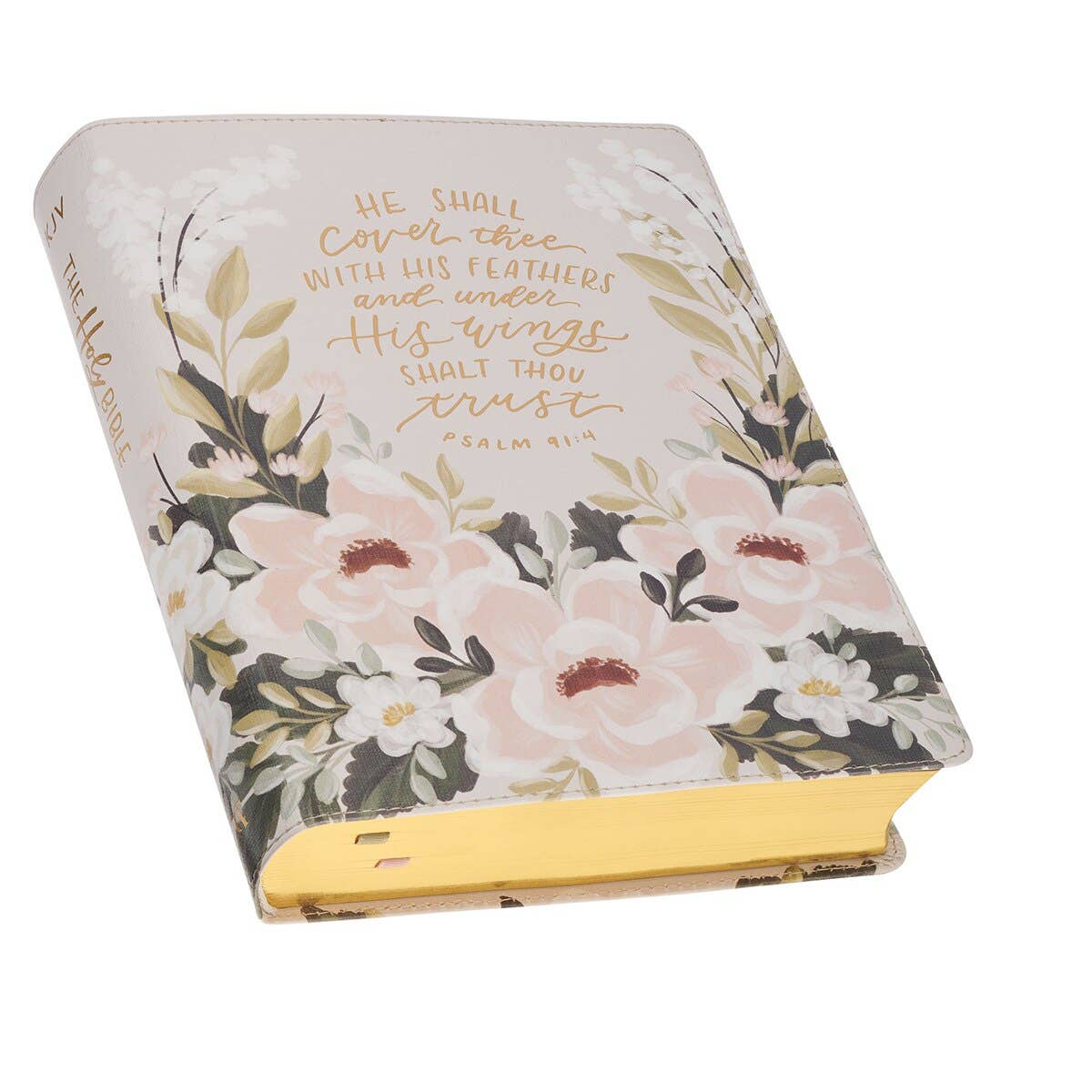 Christian Art Gifts KJV Note-taking Bible Faux Leather Floral Printed Ps 91:4