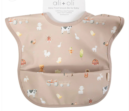 Ali+Oli Short Sleeve Smock Bib for Baby & Toddler-Farm