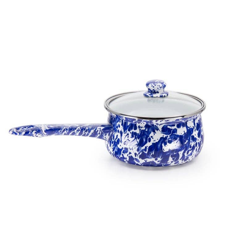 Golden Rabbit Enamelware Swirl Sauce Pan-Cobalt