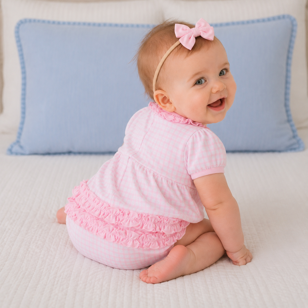 Magnolia Baby Puppy Playtime Applique Ruffle Bubble-Pink