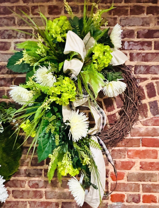 Large White Mum Grapevine Wreath