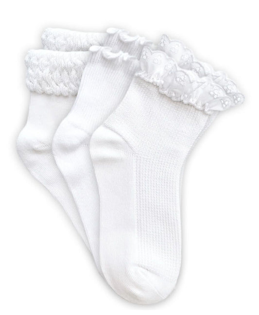 Jefferies Socks Smooth Toe Eyelet Lace/Ripple/Bubble Quarter Ankle Socks 3 Pair Pack