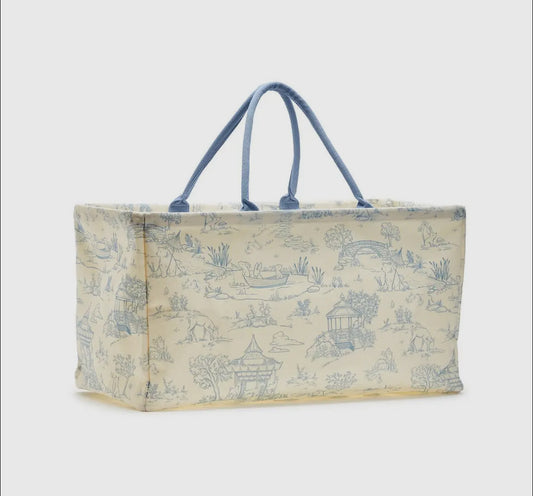 Two’s Company Animal Toile Hamper/Storage Tote-Blue