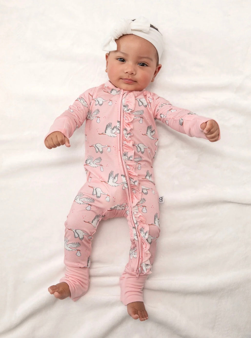 Goosies Convertible Zip Pajamas-Pink Stork (0-3 months)
