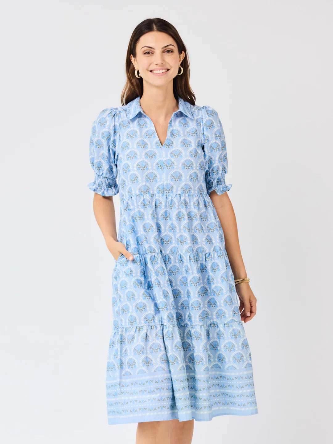Mary Square Molly Dress-Sunshower Flora Blue