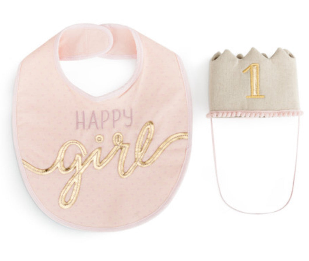 Demdaco Happy Girl Hat/Bib Set