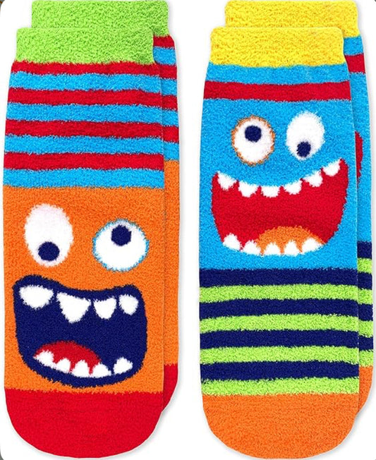 Jefferies Socks Boy's Monster Fuzzy Non-Skid Slipper Socks (2 Pack)