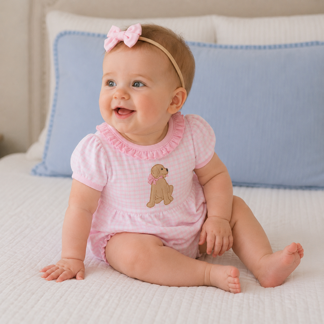 Magnolia Baby Puppy Playtime Applique Ruffle Bubble-Pink