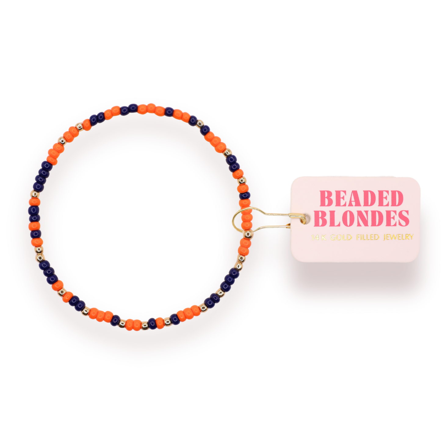 Beaded Blondes Navy Blue and Orange Sprinkle Bracelet-Extended