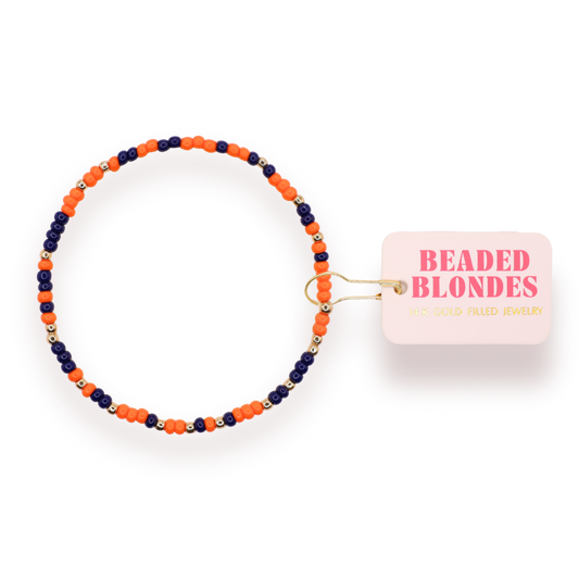 Beaded Blondes Navy Blue and Orange Sprinkle Bracelet-Extended