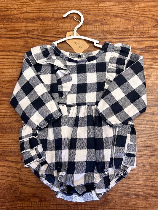 Navy Plaid Ruffle Bubble (12 months)