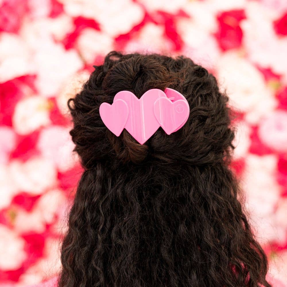 Teleties Medium Flat Hair Clip-Pink Heart to Heart