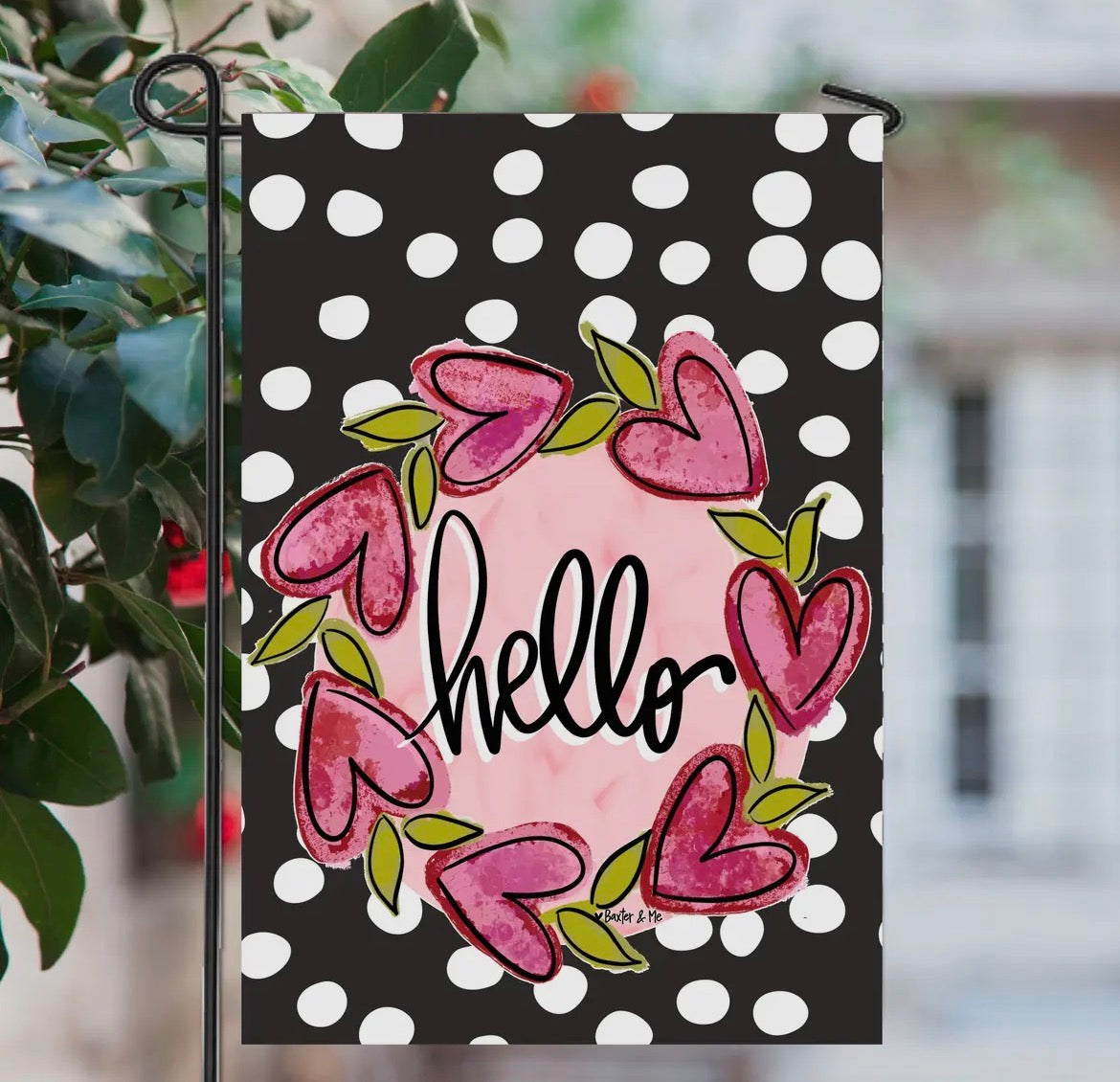 Baxter & Me Garden Flag-Hello Heart Wreath